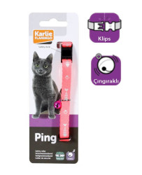 Karlie - Karlie Balık ve Pati Desenli Çıngıraklı Pembe Kedi Boyun Tasması