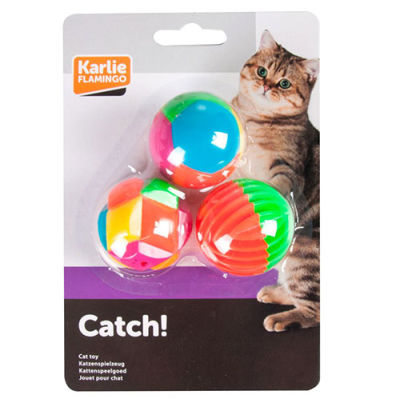 Karlie Plastik Renkli Top Kedi Oyuncağı 4 Cm - (3 lü Paket)