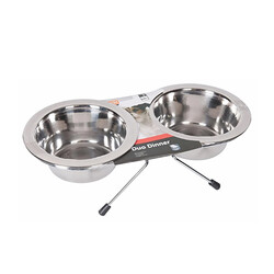 Flamingo 1030084 Küçük ve Orta Irk Köpek ve Kedi Çelik 2&prime;li Yükseltilmiş Mama - Su Kabı 13Cm 380ML - Flamingo