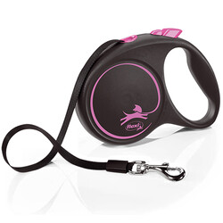 Flexi - Flexi Black Design Otomatik Şerit Köpek Gezdirme Kayışı 5 Mt (Pembe) Large