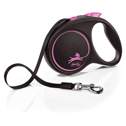 Flexi - Flexi Black Design Otomatik Şerit Köpek Gezdirme Kayışı 5 Mt (Pembe) Medium