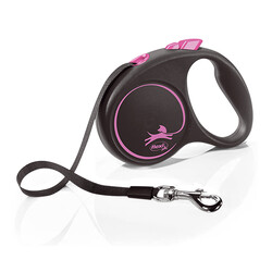 Flexi - Flexi Black Design Otomatik Şerit Köpek Gezdirme Kayışı 5 Mt (Pembe) Small