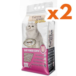 Funny Cats - Funny Cats İnce Taneli Topaklaşan Bebek Pudralı Doğal Kedi Kumu 10 Lt x 2 Adet