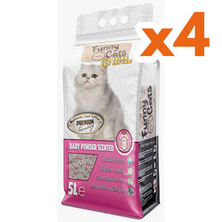 Funny Cats - Funny Cats İnce Taneli Topaklaşan Bebek Pudralı Doğal Kedi Kumu 5 Lt x 4 Adet
