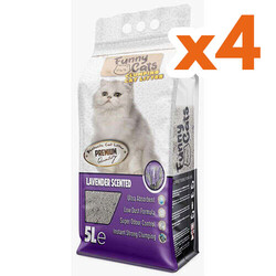 Funny Cats - Funny Cats İnce Taneli Topaklaşan Lavanta Kokulu Doğal Kedi Kumu 5 Lt x 4 Adet