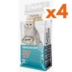 Funny Cats - Funny Cats İnce Taneli Topaklaşan Marsilya Sabunlu Doğal Kedi Kumu 5 Lt x 4 Adet