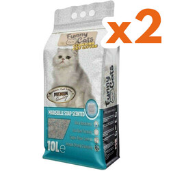 Funny Cats - Funny Cats Kalın Taneli Topaklaşan Marsilya Sabunlu Doğal Kedi Kumu 10 Lt x 2 Adet