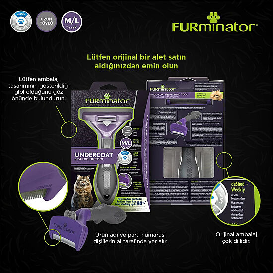 FURminator 691662 Long Hair Uzun Tüylü Kedi Tarağı - Medium - Large - 4