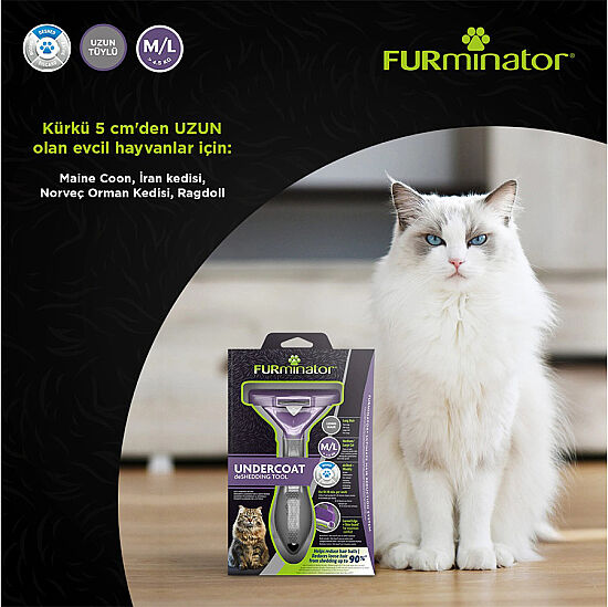 FURminator 691662 Long Hair Uzun Tüylü Kedi Tarağı - Medium - Large - 5