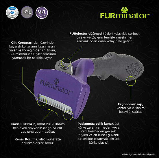 FURminator 691662 Long Hair Uzun Tüylü Kedi Tarağı - Medium - Large - 7