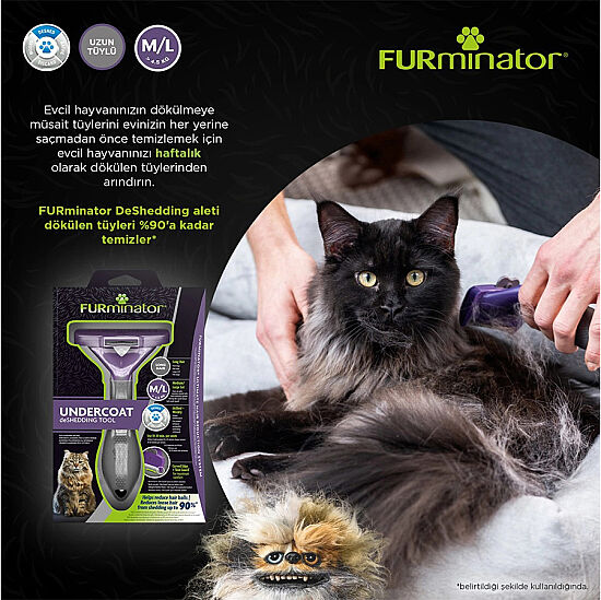 FURminator 691662 Long Hair Uzun Tüylü Kedi Tarağı - Medium - Large - 8