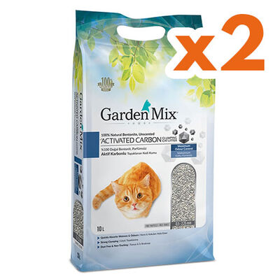 Garden Mix Activated Carbon Parfümsüz Topaklanan Doğal Kedi Kumu 10 Lt x 2 Adet - 1