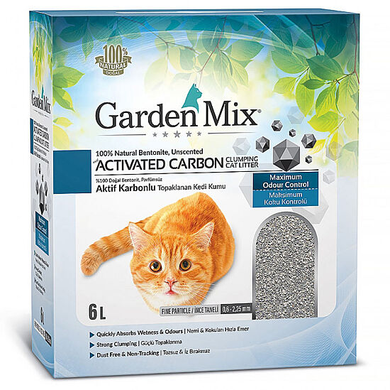 Garden Mix Activated Carbon Parfümsüz Topaklanan Doğal Kedi Kumu 6 Lt - 1