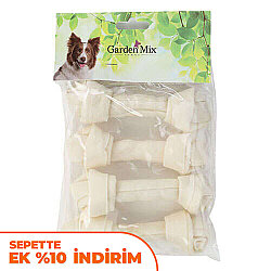 Garden Mix Beyaz Düğümlü Sütlü Deri Kemik - 13 Cm (4 lü Paket) - Garden Mix