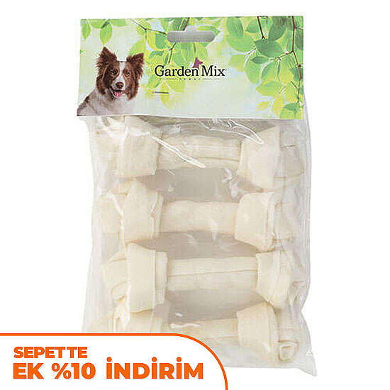 Garden Mix Beyaz Düğümlü Sütlü Deri Kemik - 13 Cm (4 lü Paket) - 1