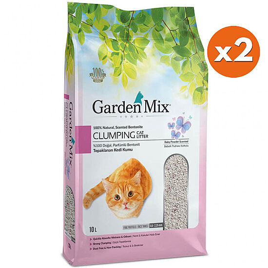 Garden Mix İnce Taneli Bebek Pudralı Topaklaşan Kedi Kumu 10 Lt x 2 Adet - 1