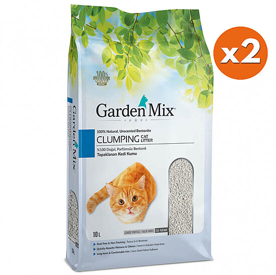 Garden Mix İnce Taneli Topaklaşan Kokusuz Doğal Kedi Kumu 10 Lt x 2 Adet - 1
