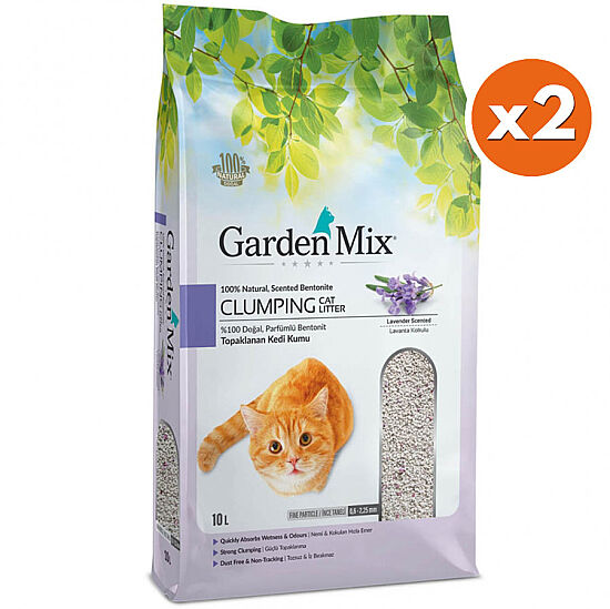 Garden Mix İnce Taneli Topaklaşan Lavantalı Doğal Kedi Kumu 10 Lt x 2 Adet - 1