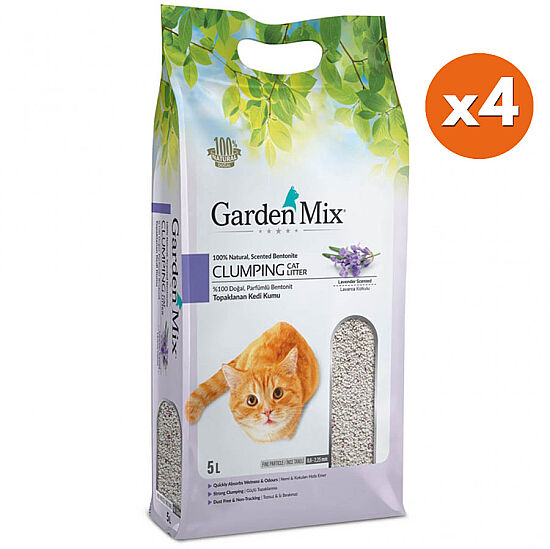 Garden Mix İnce Taneli Topaklaşan Lavantalı Doğal Kedi Kumu 5 Lt x 4 Adet - 1