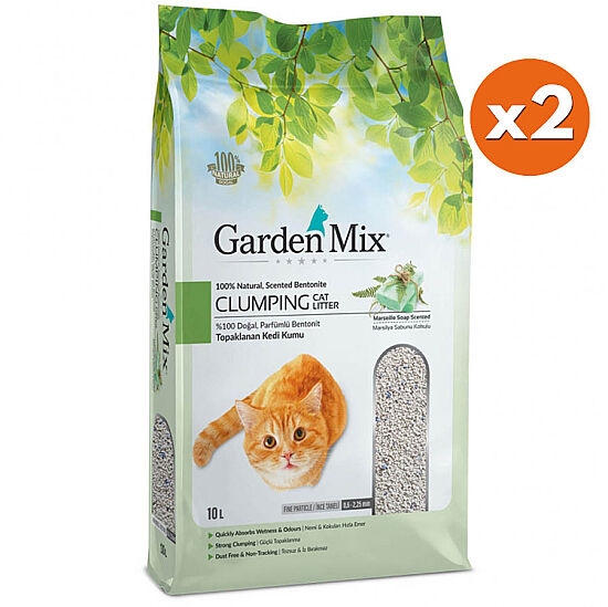 Garden Mix İnce Taneli Topaklaşan Marsilya Sabunlu Doğal Kedi Kumu 10 Lt x 2 Adet - 1
