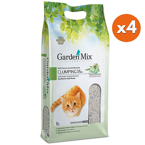 Garden Mix İnce Taneli Topaklaşan Marsilya Sabunlu Doğal Kedi Kumu 5 Lt x 4 Adet - 1