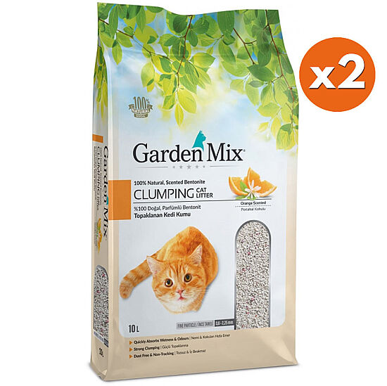 Garden Mix İnce Taneli Topaklaşan Portakallı Doğal Kedi Kumu 10 Lt x 2 Adet - 1