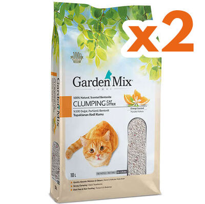 Garden Mix İnce Taneli Topaklaşan Portakallı Doğal Kedi Kumu 10 Lt x 2 Adet