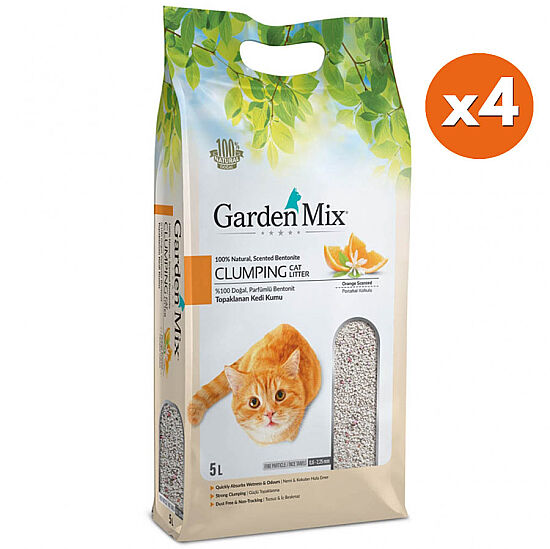 Garden Mix İnce Taneli Topaklaşan Portakallı Doğal Kedi Kumu 5 Lt x 4 Adet - 1