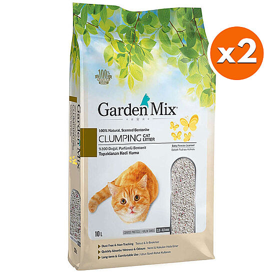 Garden Mix Kalın Taneli Bebek Pudralı Topaklaşan Kedi Kumu 10 Lt x 2 Adet - 1