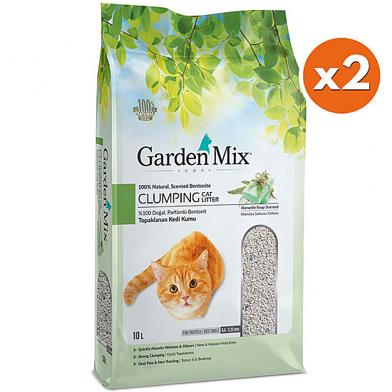 Garden Mix Kalın Taneli Topaklaşan Marsilya Sabunlu Doğal Kedi Kumu 10 Lt x 2 Adet - 1