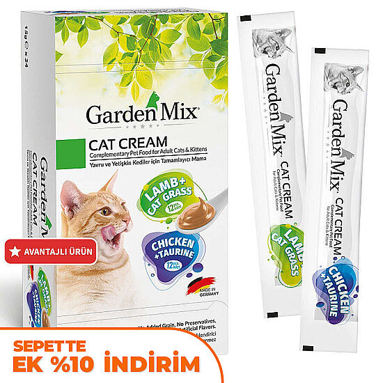 Garden Mix Kuzu Kedi Otu ve Tavuk Taurin Ek Besin Kedi Ödül Kreması (24 x 15 Gr) - 1