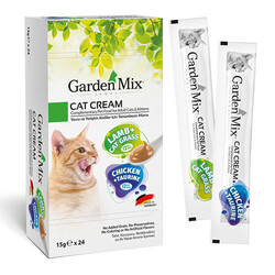 Garden Mix - Garden Mix Kedi Kreması Kuzu Kedi Otu ve Tavuk Taurin Ek Besin Kedi Ödülü (24 x 15 Gr)