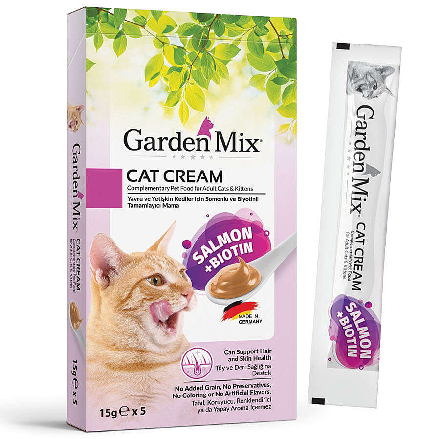 Garden Mix Somon Biotin Ek Besin ve Kedi Ödül Kreması (5 x 15 Gr)