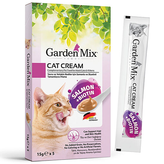 Garden Mix Somon Biotin Ek Besin ve Kedi Ödül Kreması (5 x 15 Gr) - 1