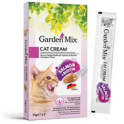 Garden Mix - Garden Mix Kedi Kreması Somon Biotin Ek Besin ve Kedi Ödülü (5 x 15 Gr)