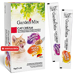 Garden Mix Somon Biotin ve Ördek Malt Ek Besin Kedi Ödül Kreması (24 x 15 Gr) - Garden Mix