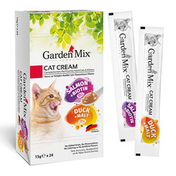 Garden Mix - Garden Mix Somon Biotin ve Ördek Malt Ek Besin Kedi Ödül Kreması (24 x 15 Gr)
