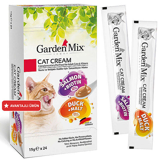 Garden Mix Somon Biotin ve Ördek Malt Ek Besin Kedi Ödül Kreması (24 x 15 Gr) - 1