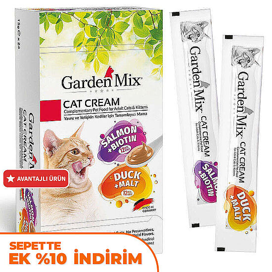 Garden Mix Somon Biotin ve Ördek Malt Ek Besin Kedi Ödül Kreması (24 x 15 Gr) - 1
