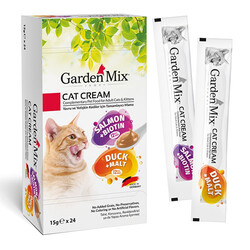 Garden Mix - Garden Mix Kedi Kreması Somon Biotin ve Ördek Malt Ek Besin Kedi Ödülü (24 x 15 Gr)
