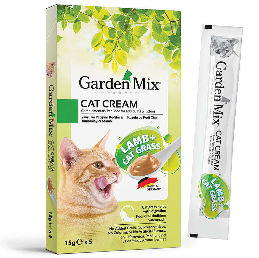 Garden Mix Kuzu Kedi Otlu Ek Besin ve Kedi Ödül Kreması (5 x 15 Gr)