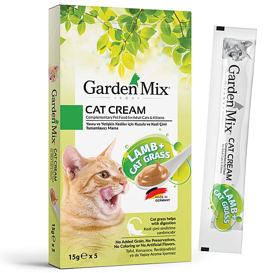 Garden Mix Kuzu Kedi Otlu Ek Besin ve Kedi Ödül Kreması (5 x 15 Gr) - 1