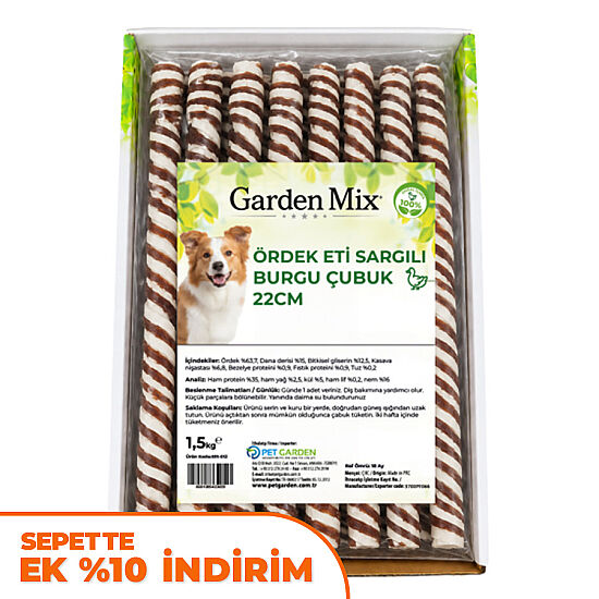 Garden Mix Ördek Sargılı Burgu Çubuk Köpek Ödülü 1,5 Kg - 22 Cm - 1