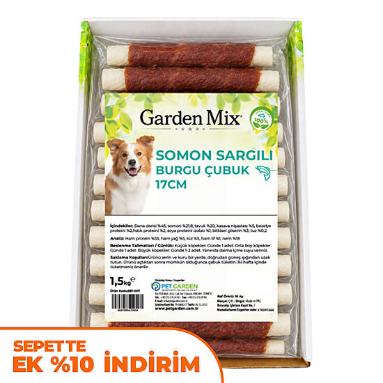 Garden Mix Somon Sargılı Burgu Çubuk Köpek Ödülü 1,5 Kg - 17 Cm - 1
