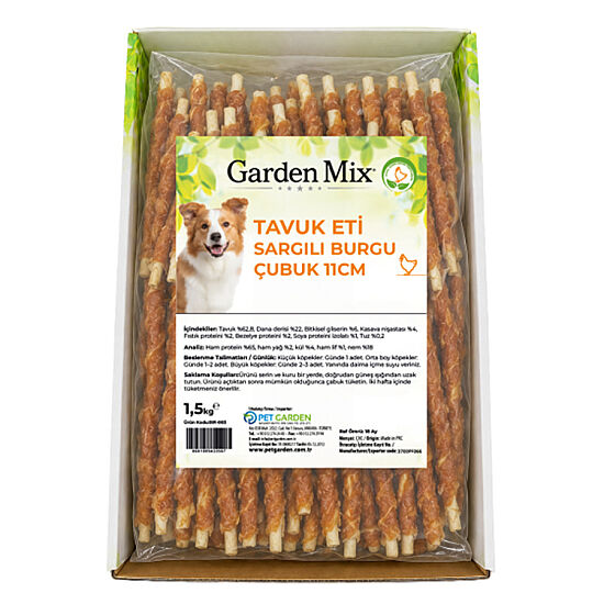 Garden Mix Tavuk Sargılı Burgu Çubuk Köpek Ödülü 1,5 Kg - 11 Cm - 2