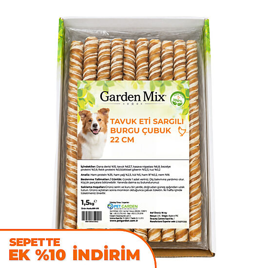 Garden Mix Tavuk Sargılı Burgu Çubuk Köpek Ödülü 1,5 Kg - 22 Cm - 1