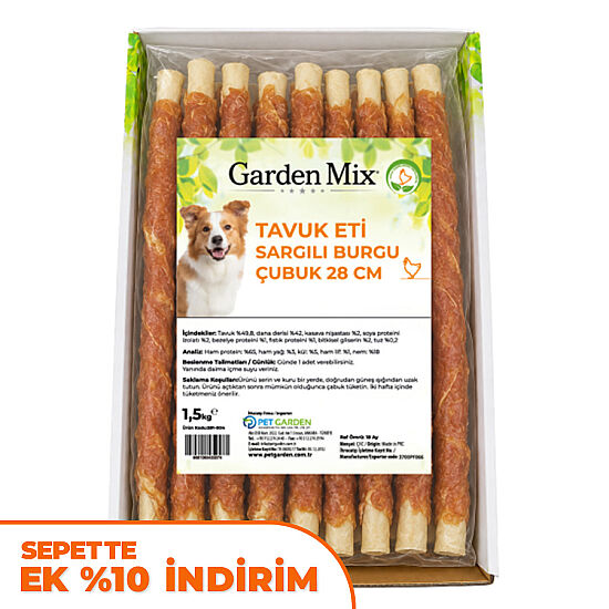 Garden Mix Tavuk Sargılı Burgu Çubuk Köpek Ödülü 1,5 Kg - 28 Cm - 1