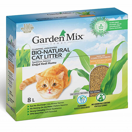 Garden Mix Bio Natural Topaklanan Mısır Lifli Kedi Kumu 8 Lt - 1