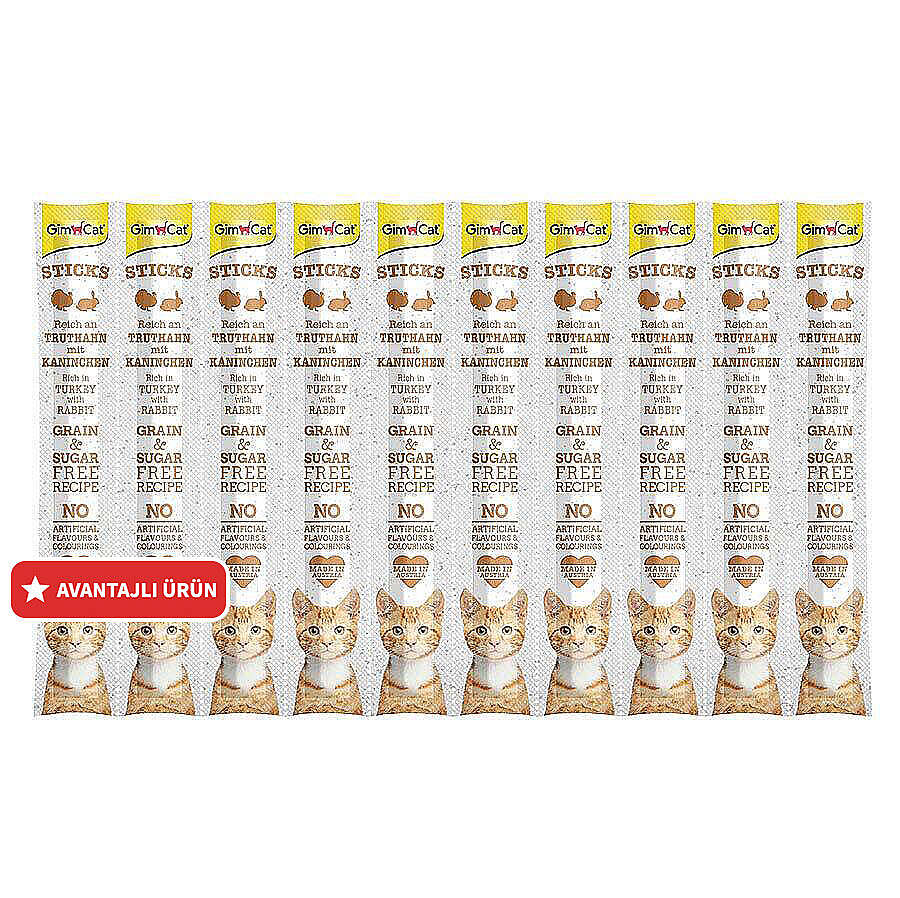 Gimcat Hindi ve Tavşan Etli Tahılsız Kedi Ödül Çubukları 10 Parça 5 Gr x 10 Adet (50 Gr)