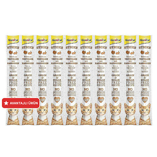 Gimcat Hindi ve Tavşan Etli Tahılsız Kedi Ödül Çubukları 10 Parça 5 Gr x 10 Adet (50 Gr) - 1